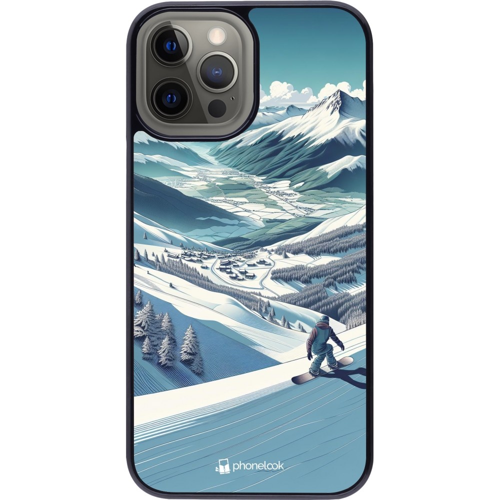 iPhone 12 Pro Max Case Hülle - Snowboarder Berg