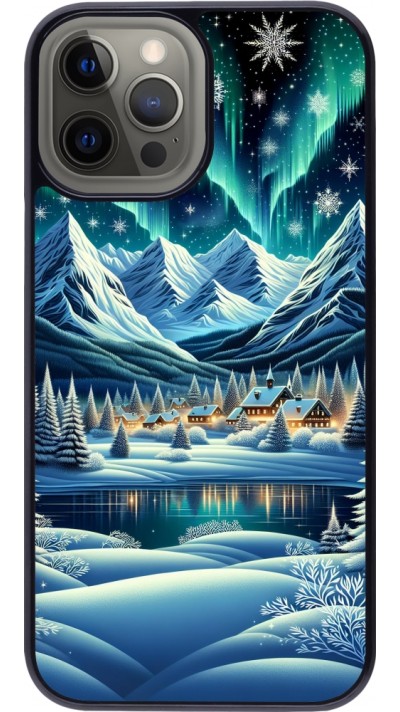 iPhone 12 Pro Max Case Hülle - Verschneites Bergdorf am See in der Nacht