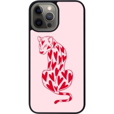 Coque iPhone 12 Pro Max - Silicone rigide noir Leopard with hearts 2026