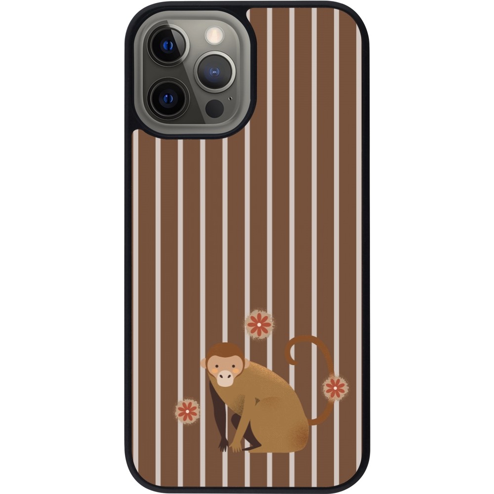 iPhone 12 Pro Max Case Hülle - Silikon schwarz Monkey with stripes
