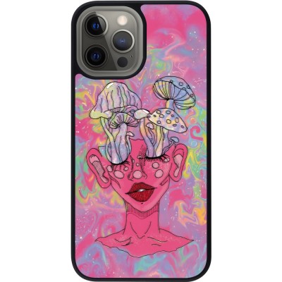 iPhone 12 Pro Max Case Hülle - Silikon schwarz Psychedelic pink mushroom