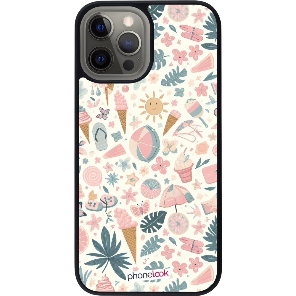 Coque iPhone 12 Pro Max - Silicone rigide noir Summer Pink Pattern