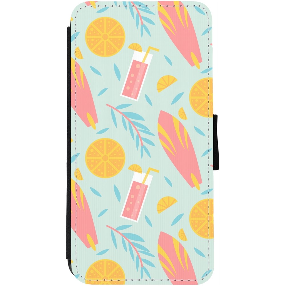 iPhone 12 Pro Max Case Hülle - Wallet schwarz Summer 2025 Pattern citron