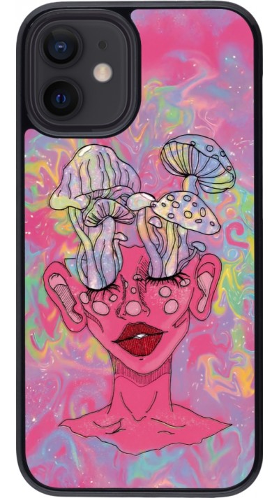 Coque iPhone 12 mini - Psychedelic pink mushroom