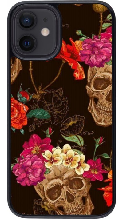 Hülle iPhone 12 mini - Skulls and flowers
