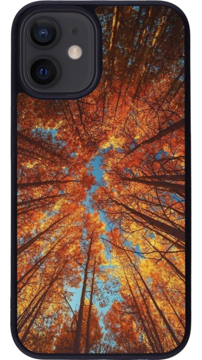 iPhone 12 mini Case Hülle - Silikon schwarz Autumn 25 Trees