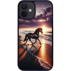 iPhone 12 mini Case Hülle - Silikon schwarz Pferd majestätisch Strand