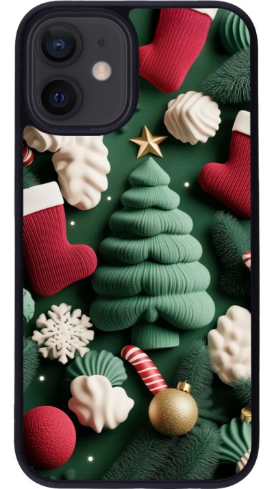 Coque iPhone 12 mini - Silicone rigide noir Christmas 25 Christmas textiles