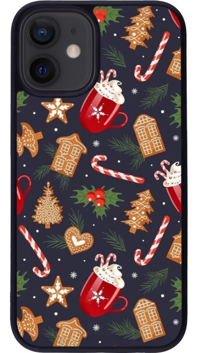 Coque iPhone 12 mini - Silicone rigide noir Christmas 25 Pattern Gingerbread House