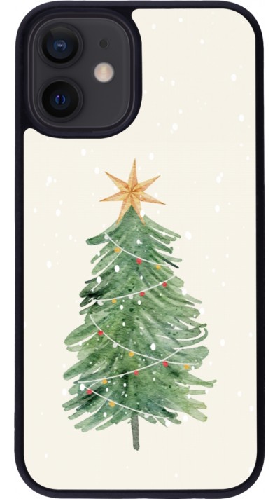 Coque iPhone 12 mini - Silicone rigide noir Christmas 25 Sketch Tree