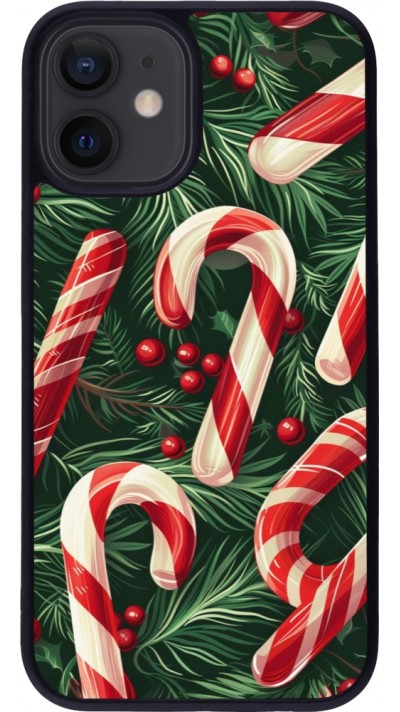 Coque iPhone 12 mini - Silicone rigide noir Christmas 25 Xmas Stick