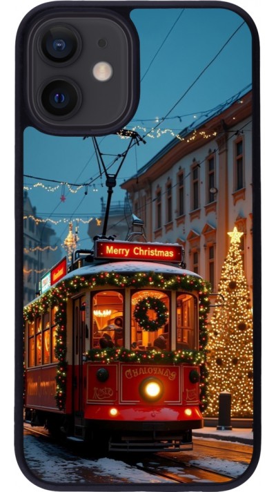 Coque iPhone 12 mini - Silicone rigide noir Christmas 25 Xmas Train