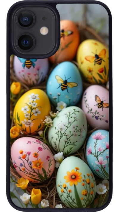 iPhone 12 mini Case Hülle - Silikon schwarz Easter 2026 Eggs with bees