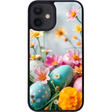 iPhone 12 mini Case Hülle - Silikon schwarz Easter 2026 Eggs with flowers