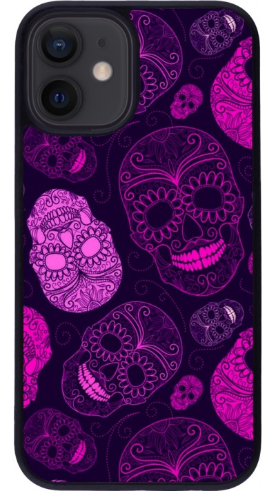iPhone 12 mini Case Hülle - Silikon schwarz Halloween 2023 pink skulls