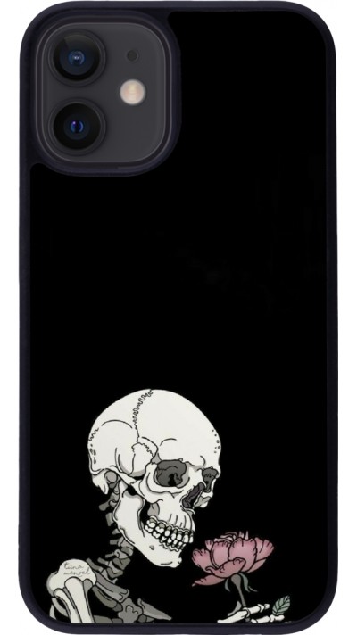 iPhone 12 mini Case Hülle - Silikon schwarz Halloween 2023 rose and skeleton