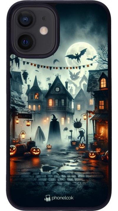 iPhone 12 mini Case Hülle - Silikon schwarz Halloween Spukstadt