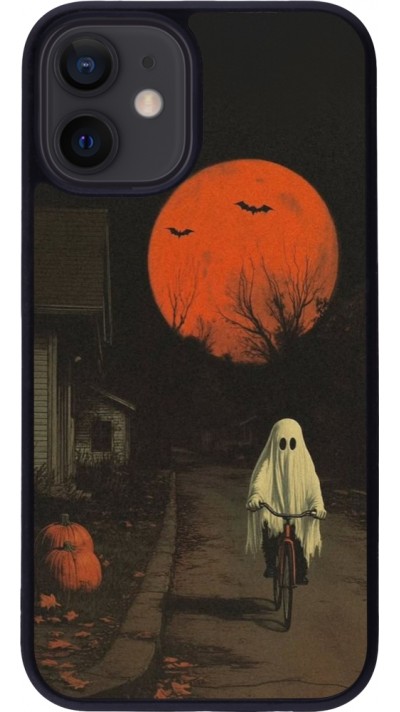 iPhone 12 mini Case Hülle - Silikon schwarz Halloween 2025 Ghost on a bicycle