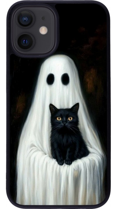 iPhone 12 mini Case Hülle - Silikon schwarz Halloween 2025 Ghost with black cat