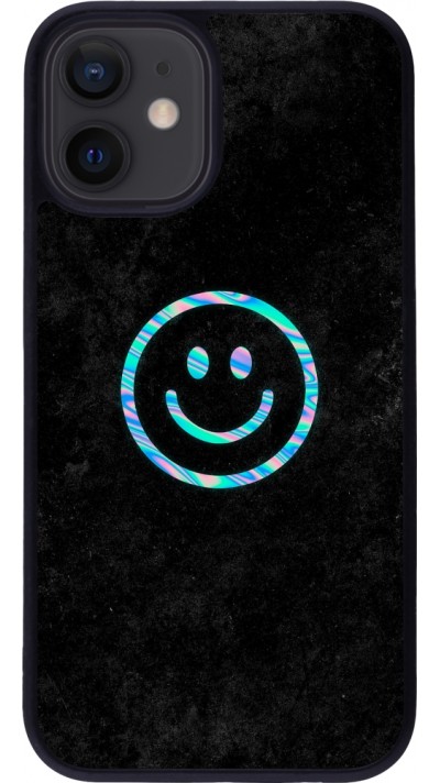 iPhone 12 mini Case Hülle - Silikon schwarz Happy smiley irisirt