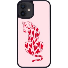 iPhone 12 mini Case Hülle - Silikon schwarz Leopard with hearts 2026