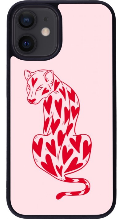iPhone 12 mini Case Hülle - Silikon schwarz Leopard with hearts 2026