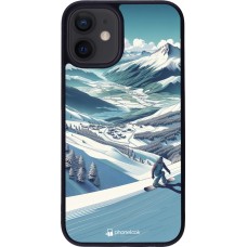 iPhone 12 mini Case Hülle - Silikon schwarz Snowboarder Berg