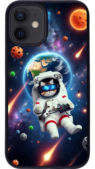 iPhone 12 mini Case Hülle - Silikon schwarz VR SpaceCat Odyssee