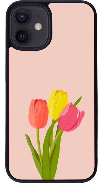 iPhone 12 mini Case Hülle - Silikon schwarz Spring 23 tulip trio