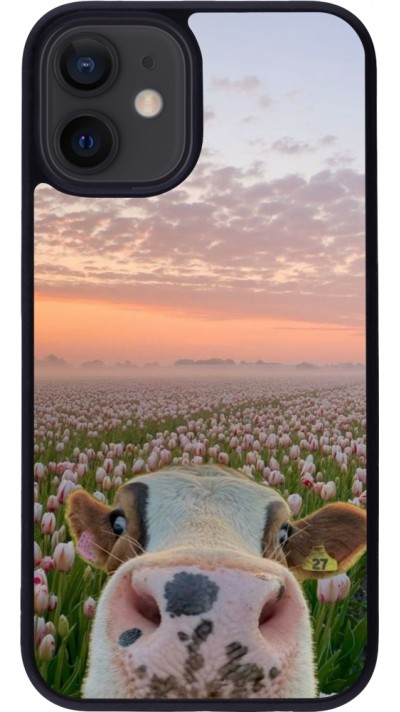 iPhone 12 mini Case Hülle - Silikon schwarz Cow with tulips 2026