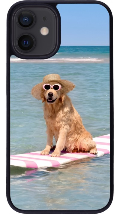 iPhone 12 mini Case Hülle - Silikon schwarz Summer Dog on Paddle