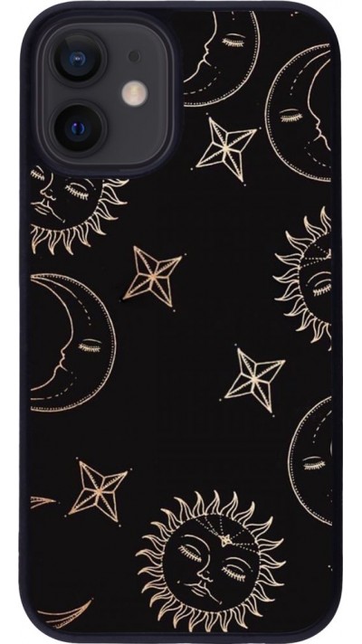 Coque iPhone 12 mini - Silicone rigide noir Suns and Moons