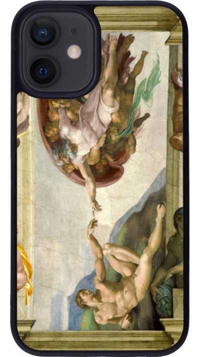 Coque iPhone 12 mini - Silicone rigide noir Tableau art - La Création d’Adam - Michel-Ange