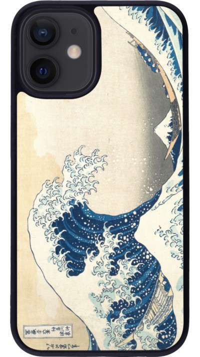 Coque iPhone 12 mini - Silicone rigide noir Tableau art - La Grande Vague de Kanagawa - Hokusai