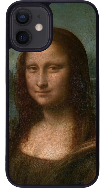 Coque iPhone 12 mini - Silicone rigide noir Tableau art - La Joconde - Léonard de Vinci