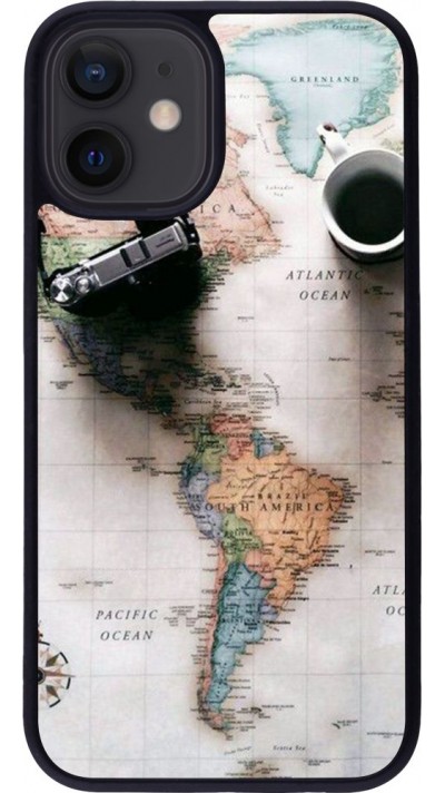 Coque iPhone 12 mini - Silicone rigide noir Travel 01