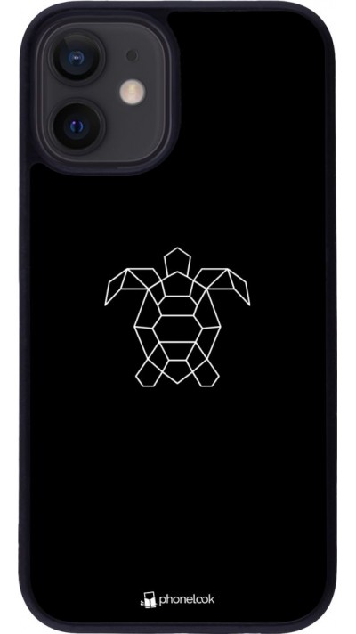 Coque iPhone 12 mini - Silicone rigide noir Turtles lines on black