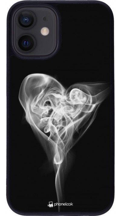 Coque iPhone 12 mini - Silicone rigide noir Valentine 2022 Black Smoke