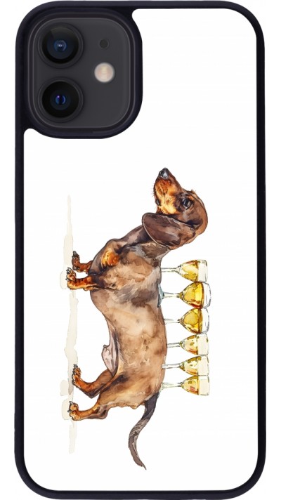 iPhone 12 mini Case Hülle - Silikon schwarz Wine Teckel