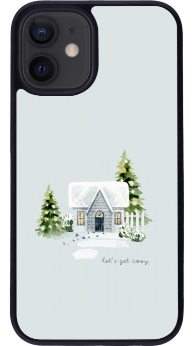 Coque iPhone 12 mini - Silicone rigide noir Winter 25 Cosy House