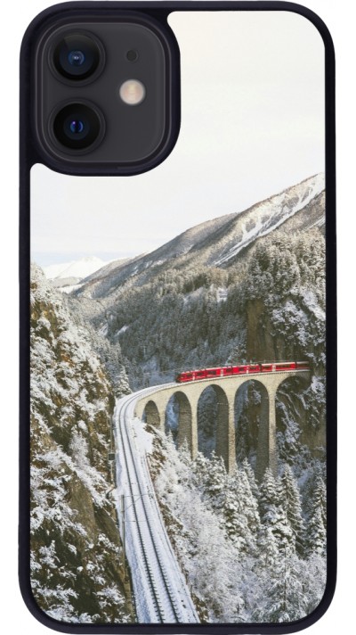 Coque iPhone 12 mini - Silicone rigide noir Winter 25 Winter polar express
