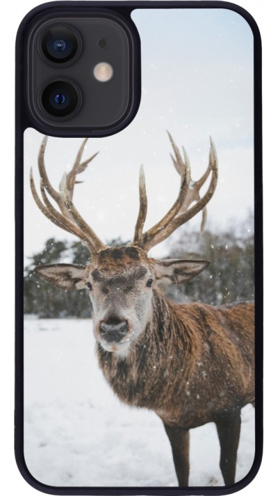 Coque iPhone 12 mini - Silicone rigide noir Winter 25 Winter reindeer