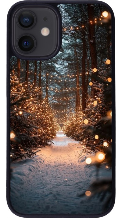 Coque iPhone 12 mini - Silicone rigide noir Winter 25 Winter snowy road