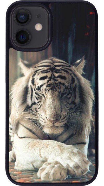 Coque iPhone 12 mini - Silicone rigide noir Zen Tiger