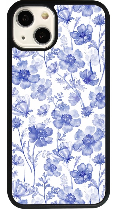iPhone 13 Case Hülle - Silikon schwarz Spring 23 watercolor blue flowers