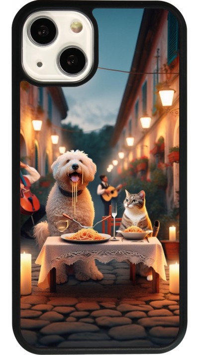 iPhone 13 Case Hülle - Silikon schwarz Valentin 2024 Hund & Katze Kerzenlicht