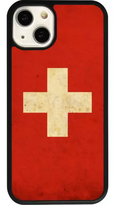 iPhone 13 Case Hülle - Silikon schwarz Vintage Flag SWISS