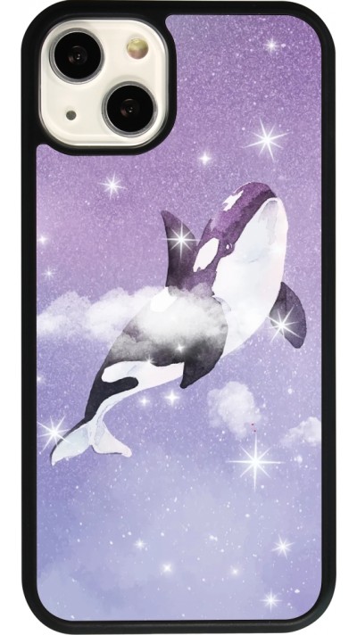 Coque iPhone 13 - Silicone rigide noir Whale in sparking stars