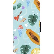 iPhone 13 Case Hülle - Wallet schwarz Summer 2025 Pattern papaya