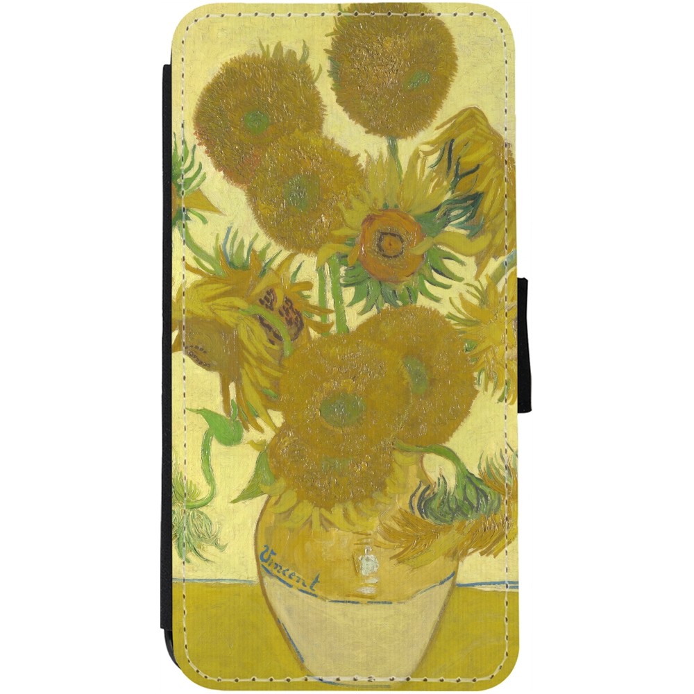 iPhone 13 Case Hülle - Wallet schwarz Kunstbild - Sonnenblumen  - Van Gogh